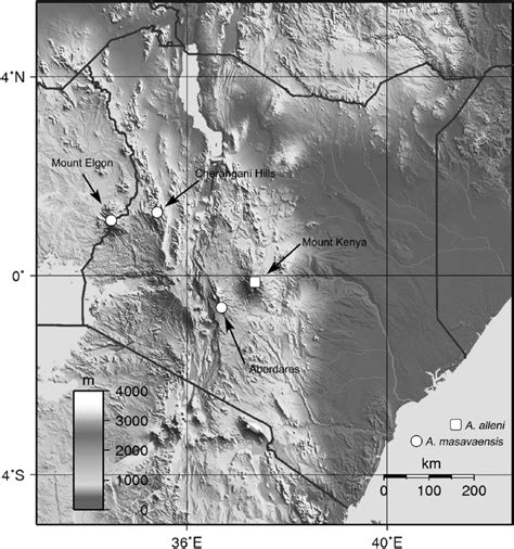Topographic Map Of Kenya Showing The Four Areas Of Occurrence Of The