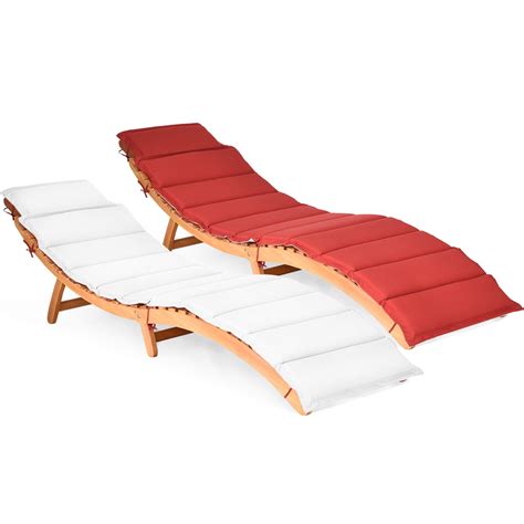 Giantex Folding Wood Lounge Outdoor Wooden Chaise Chair With Cushion