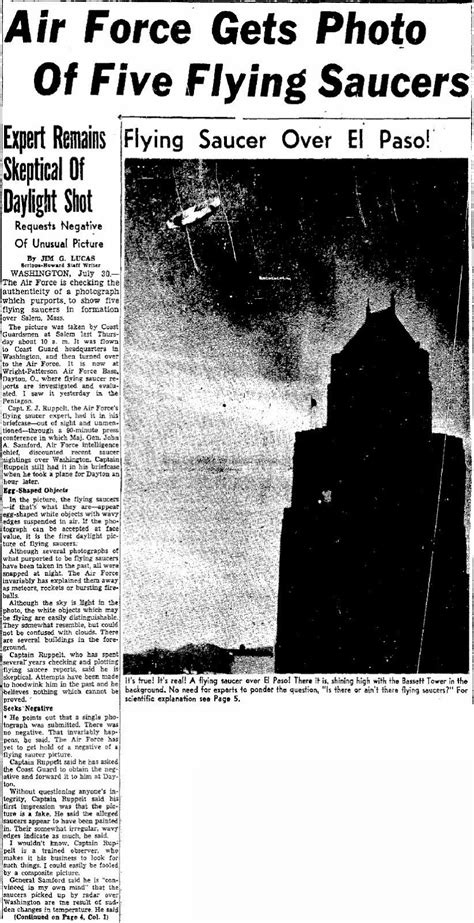 Air Force Gets Photo Of Five Flying Saucers Ufo Chronicle 7 30 1952
