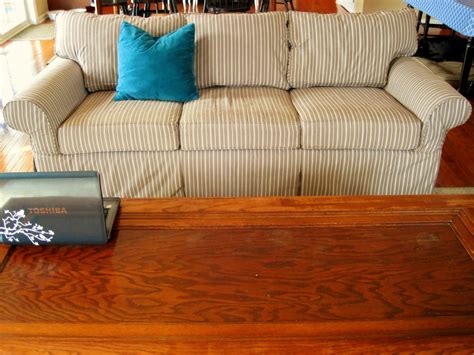 Strips Slipcover For Sectional Sofa With Blue Accent Pillow  