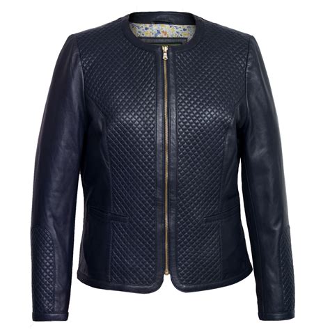 Anna Womens Navy Quilted Leather Jacket Hidepark Leather