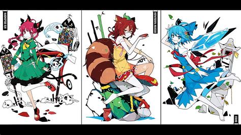 Brunettes Water Tails Skulls Video Games Ice Touhou Wings Dress