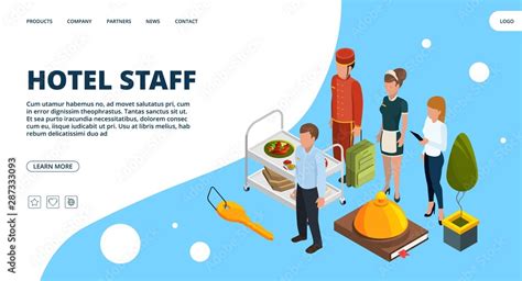 Hotel Staff Landing Page Vector Isometric Hospitality Concept
