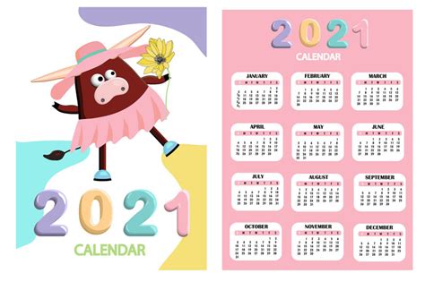 Our free printable july calendars are perfect for helping your stay organized and on track this month. Calendar 2021. Cute design. Symbol of the year bull or ox ...