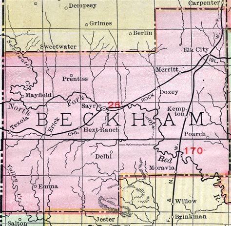 Beckham County Oklahoma 1911 Map Rand Mcnally Elk City Sayre Erick