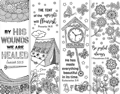 Set Of 8 Bible Verse Coloring Bookmarks Bookmark Doodles With Etsy