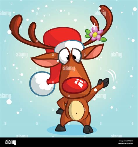 Happy Cartoon Christmas Red Nose Reindeer Rudolph Vector Illustration