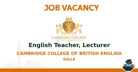 English Teacher Lecturer Job From Cambridge College Of British English