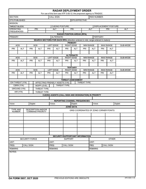 Da Form 5957 Download Fillable Pdf Or Fill Online Radar Deployment