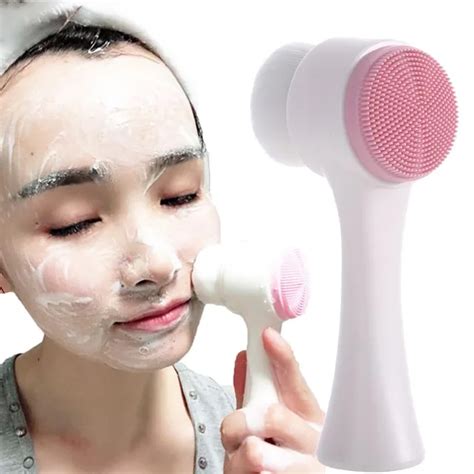 double side silicone facial cleanser brush portable size 3d face cleaning vibration massage face