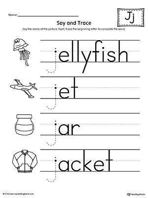 early childhood alphabet worksheets j words tracing