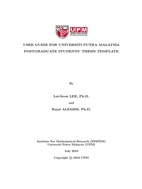 Please note that this is not a complete collection of mit theses. User Guide for UPM Thesis Template | Te X | Thesis
