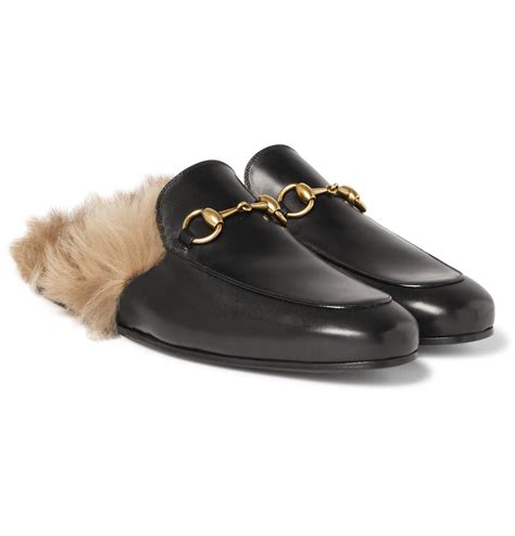 Gucci Princetown Horsebit Shearling Lined Leather Loafers In Black For