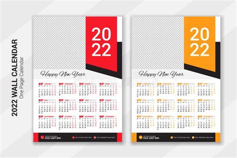Diseño De Plantilla De Calendario De Pared De Una Página 2022