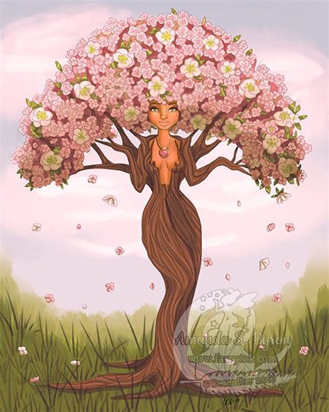 Cherry Blossom Dryad Tree Woman Uncolored Digital Stamp Image Etsy Tree Art Earth Art