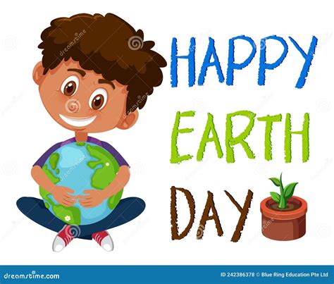 Happy Earth Day With A Boy Holding Earth Globe Stock Vector
