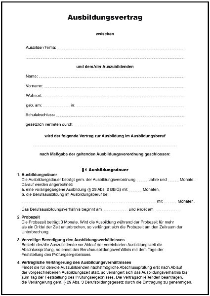 Muster arbeitsvertrag vollzeit inklusive erklärung als pdf & word vorlage zum kostenlosen download. Ausbildungsvertrag - Formulare gratis
