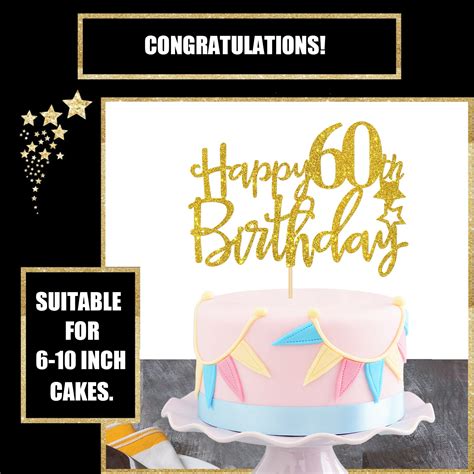 Buy Gold Glitter Happy 60th Birthday Cake Topperhello 60 Cheers To 60