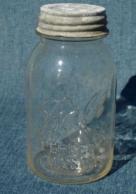 Vintage Ball Perfect Mason Clear Glass Canning Jar W Zinc Lid Circa