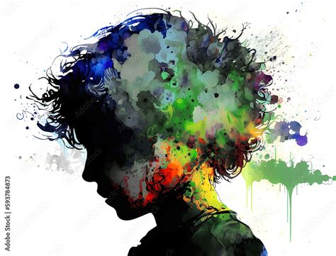 Isolated Autistic Child Ink And Watercolor Art Portrait Person Face
