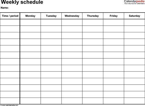 Blank 5 Day School Timetable