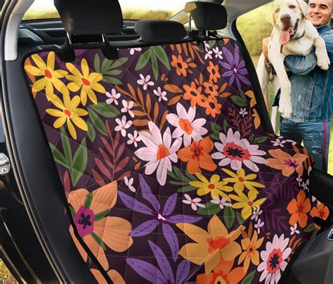 Colorful Floral Flowers Car Back Seat Pet Cover Backseat Etsy Uk