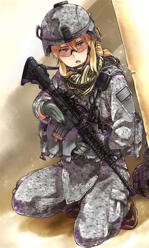 Safebooru Girl Acog American Flag Assault Rifle Ayyh Blonde Hair Boots Camouflage Digital