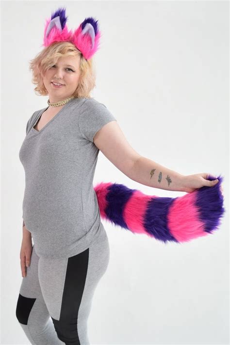 Fluffy Cheshire Cat Ear And Tail Set Cosplay Accessories Etsy Gato Furry Orejas De Gato Y