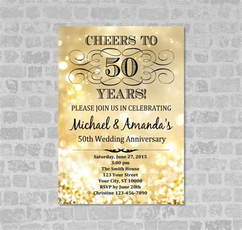 Golden 50th Wedding Anniversary Invitations Templates Free Download