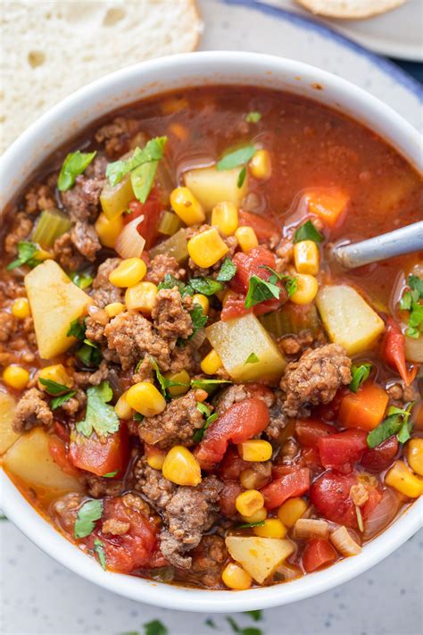 Check the beef every once in a while to make. Easy Hamburger Soup Recipe (Ground Beef and Vegetable Soup!)