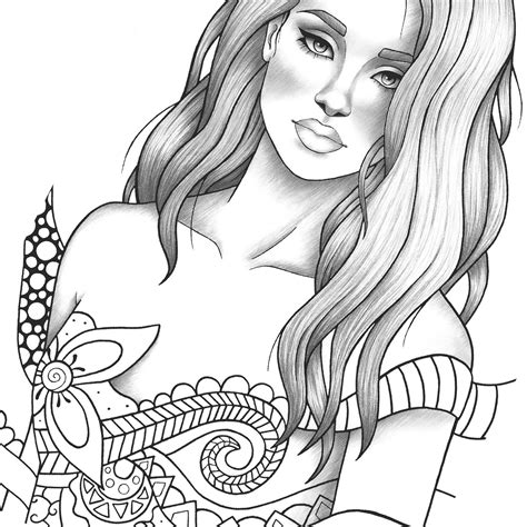 Adult Coloring Page Girl Portrait And Clothes Colouring Sheet Etsy My