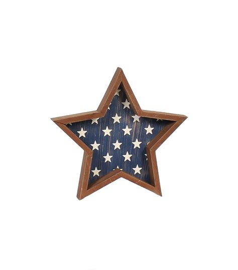 Americana Patriotic Wood Star White Stars On Blue Wood Stars Online