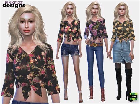 The Sims Resource Vintage Flower Tie Top