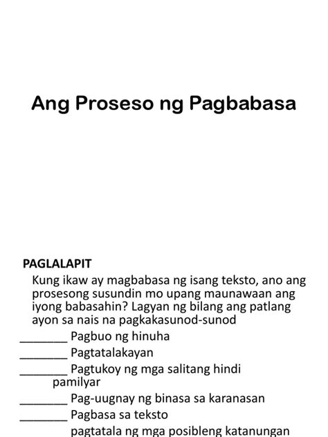 Ang Proseso Ng Pagbabasa Pdf