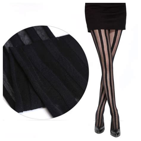 Eas Ladies Womens Fashion Sexy Black Stripes Pattern Stockings S