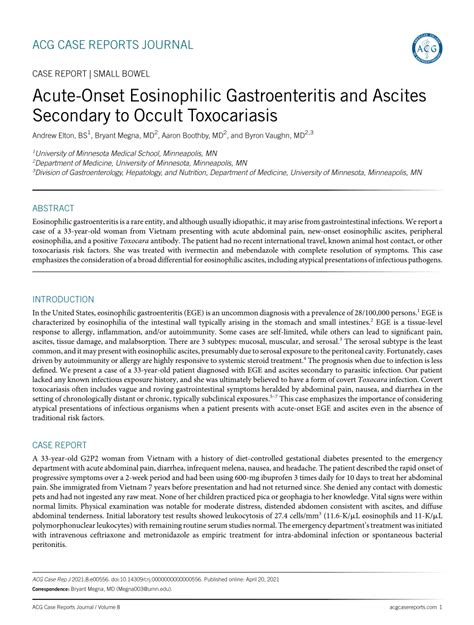 Pdf Acute Onset Eosinophilic Gastroenteritis And Ascites Secondary To