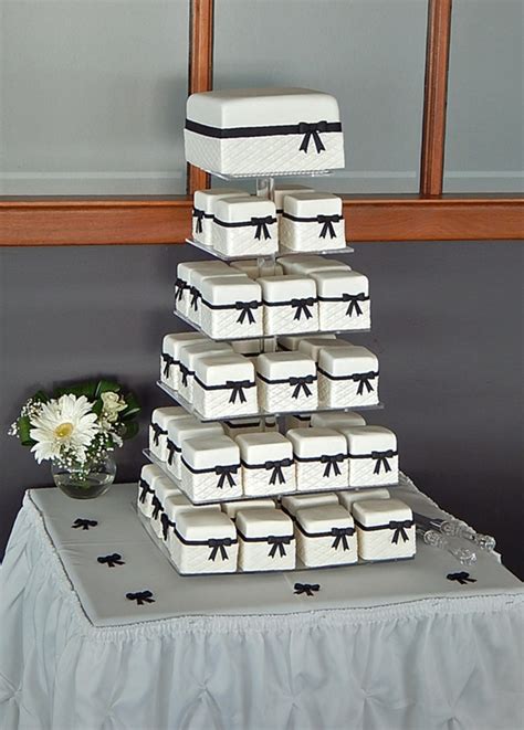 It comes down to basic cost accounting, factoring in your direct and indirect costs. Black And White Mini Cake Wedding Tower - CakeCentral.com