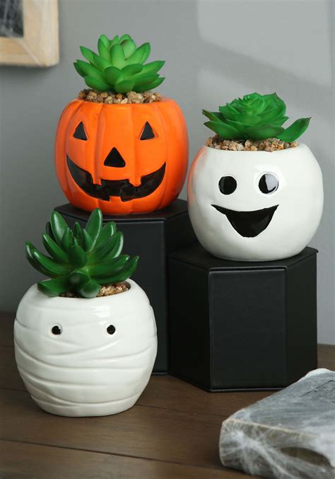 Halloween Succulent Planter Ghost Pumpkin And Mummy Set