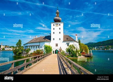 Schloss Ort Castle Near Traunsee Austria View Of Ancient Castle With