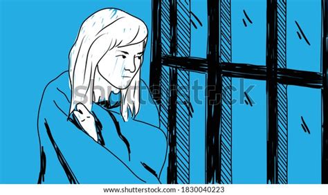Person Looking Out Window Wearing Blanket Stock Vector Royalty Free