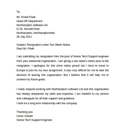 You can select the one that best suits your needs and download the pdf template from the link below each sample. Sample Resignation Letters 2 Week Notice - 8+ Free ...
