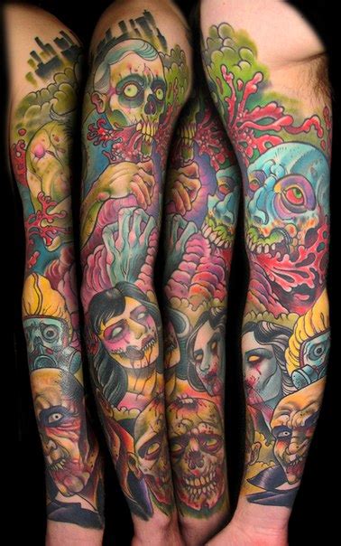 Zombies And Blood New School Tattoo Sleeve Best Tattoo Ideas Gallery
