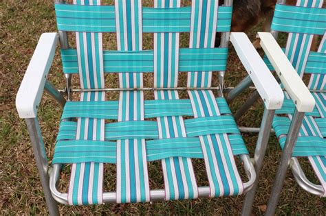 Vintage Aluminum Beach Lawn Chairs Outdoor Folding Chairs Nylon Webbed
