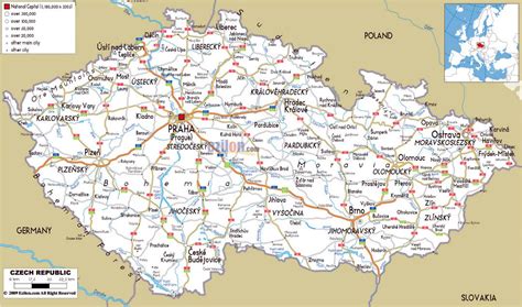 Large Road Map Of Czech Republic With Cities And Airports Czech Republic Europe Mapsland