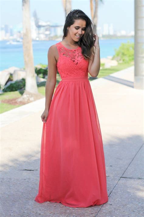 coral crochet maxi dress with open back coral bridesmaid dresses long coral maxi dresses