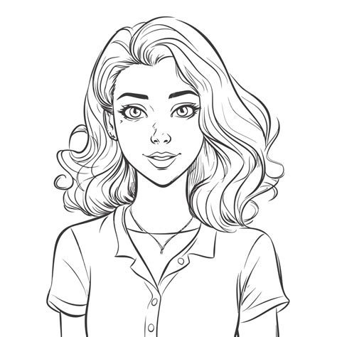 Beautiful Girl In An Outline Drawing Coloring Page Sketch Vector