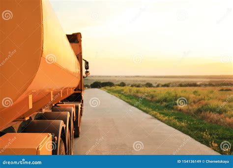 Modern Yellow Truck Parked On Road Stock Image Image Of Driver