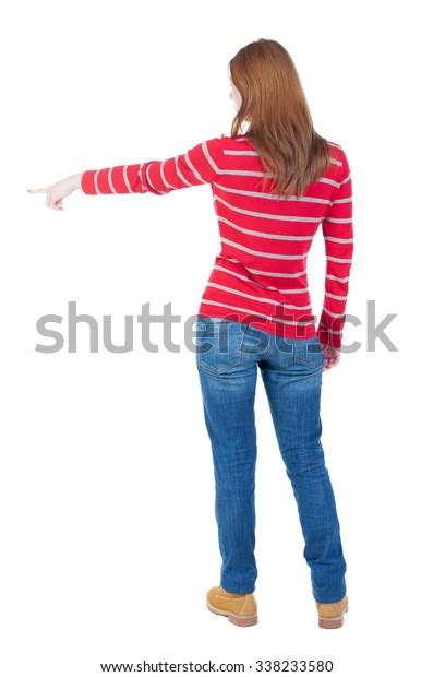 Back View Pointing Woman Beautiful Girl Stock Photo 338233580