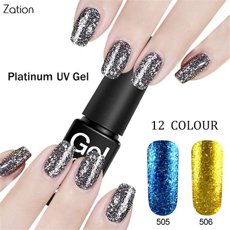 zation glitter platinum effect nail gel varnish enamel semi permanent shine gel nail polish