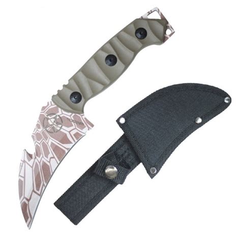 Tactical Knife Wartech 85 Overall Full Tang Tan Camo Hawkbill Gut